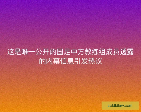 这是唯一公开的国足中方教练组成员透露的内幕信息引发热议